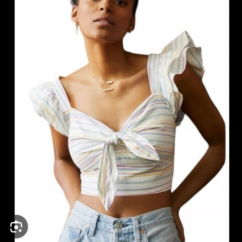 Maeve Multicolor Striped Ruffle Crop Top